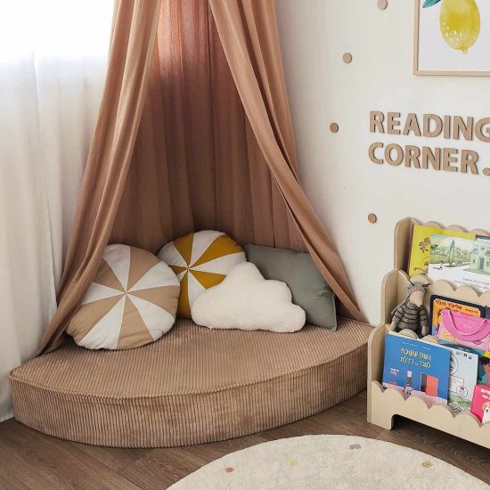 Kids corner sofa lounge set in light brown corduroy with removable washable cover – Ponponi
