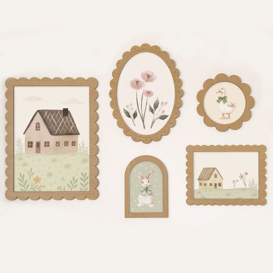 Juego de fotos adhesivas y marcos decorativos de madera con adhesivo - Cottagecore
