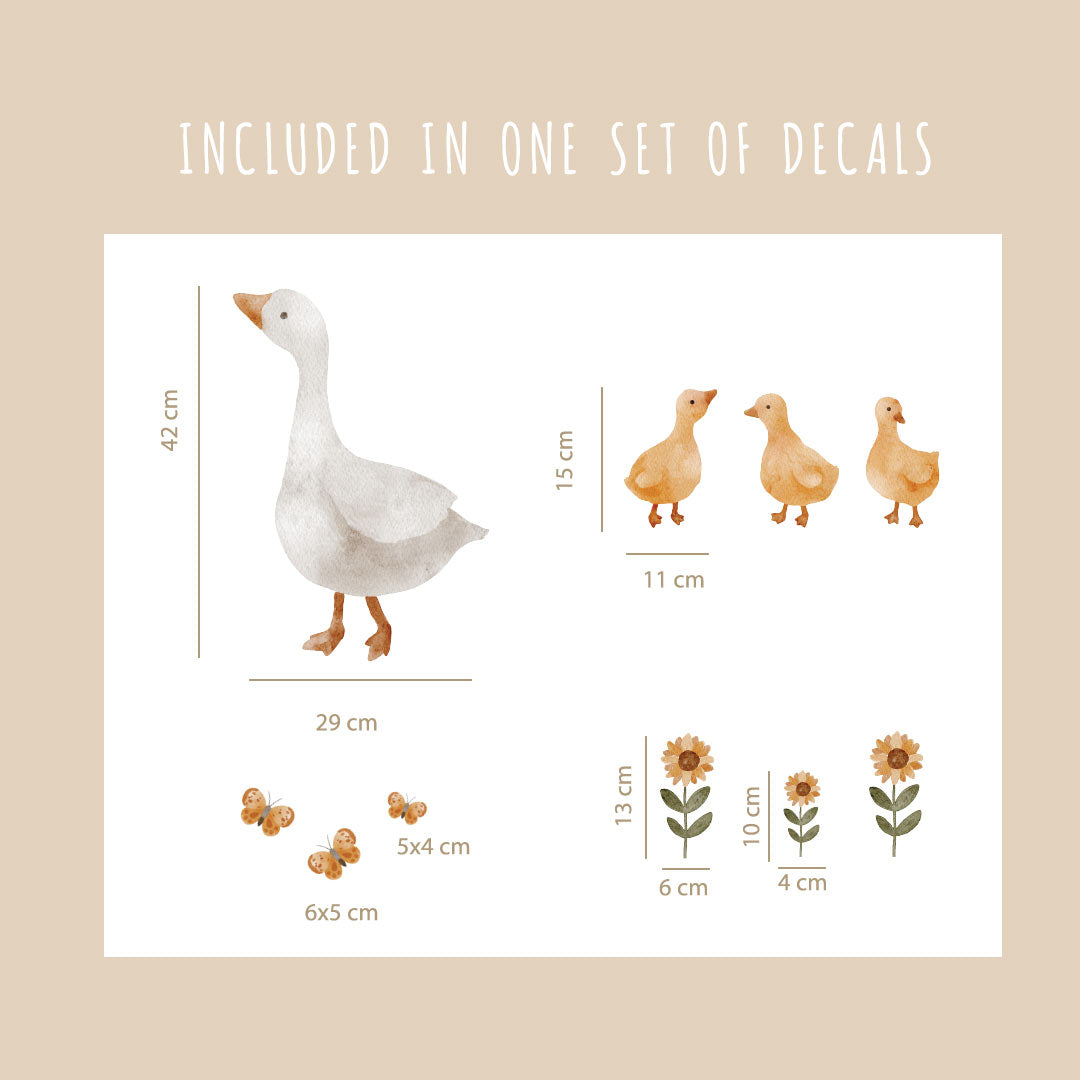 Wall sticker of a family of geese with flowers