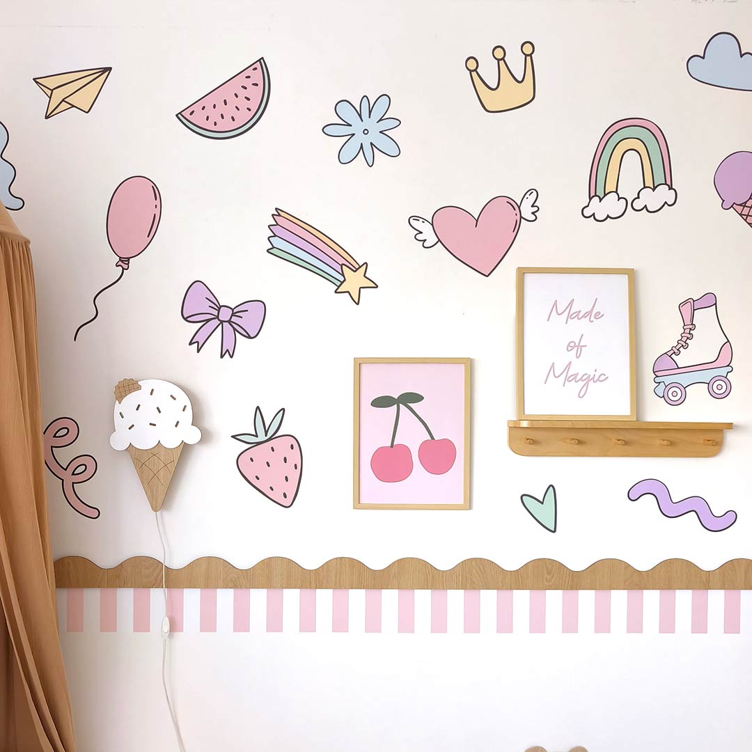 Ice Cream, Rainbow & Roller Skates Wall Decals