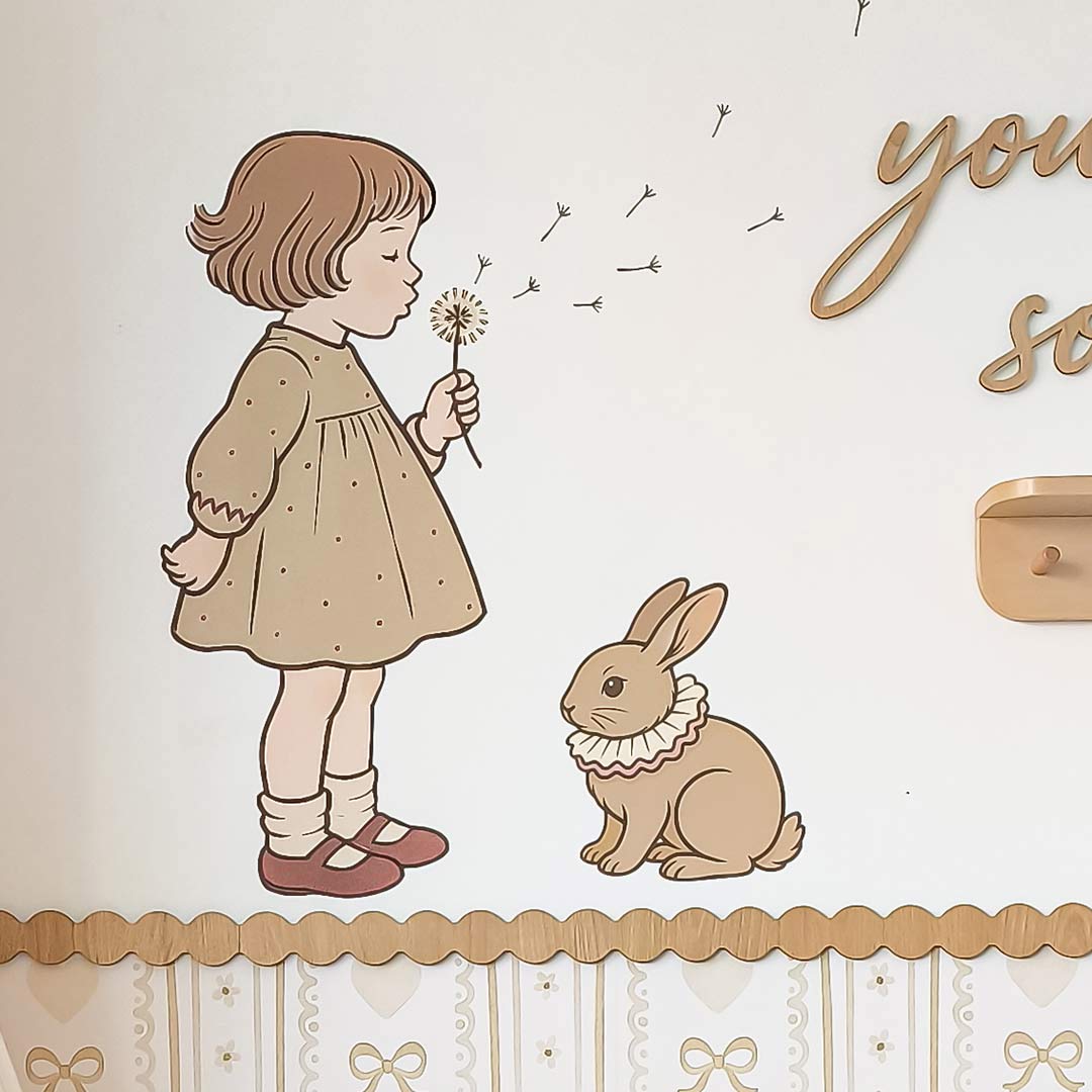 Vintage Girl & Bunny Wall Decals