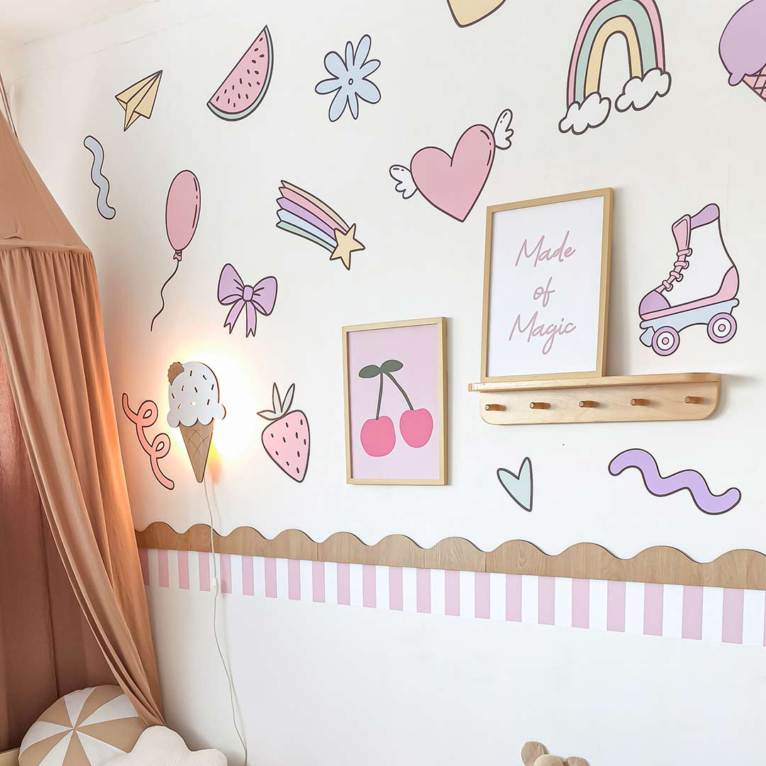 Ice Cream, Rainbow & Roller Skates Wall Decals