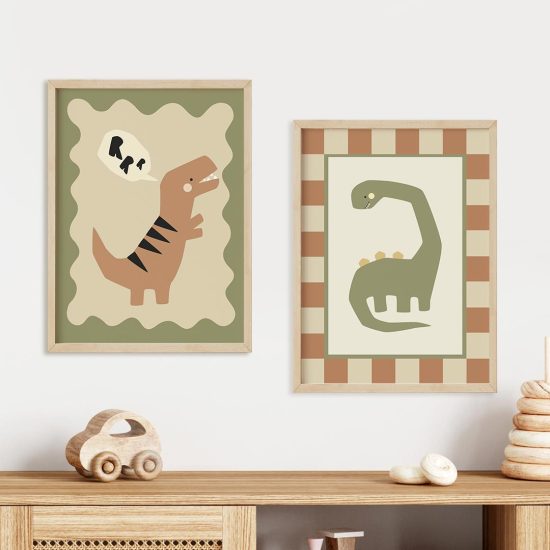 Playful dinosaur kids room poster set – premium high quality prints by Ponponi