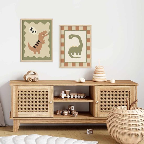Juego de pósters para habitaciones infantiles - Dinosaurios juguetones