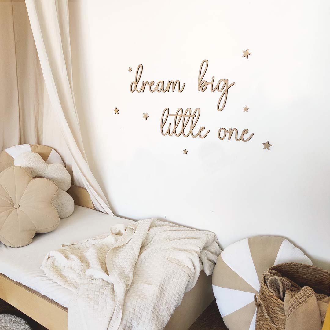 Wooden sign for children's room – dream big little one with stars