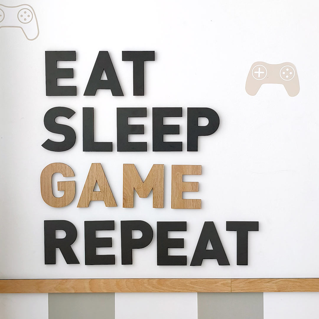 Wooden wall decorations for children Gaming quote – Eat Sleep Game Repeat