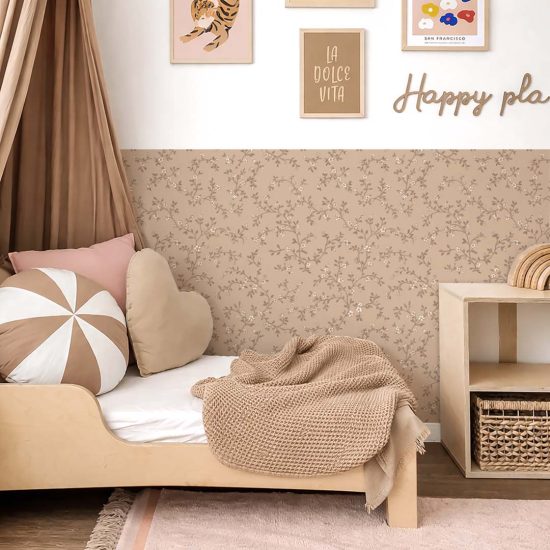 Self-adhesive wallpaper for a child's room with a brown floral background – LISA