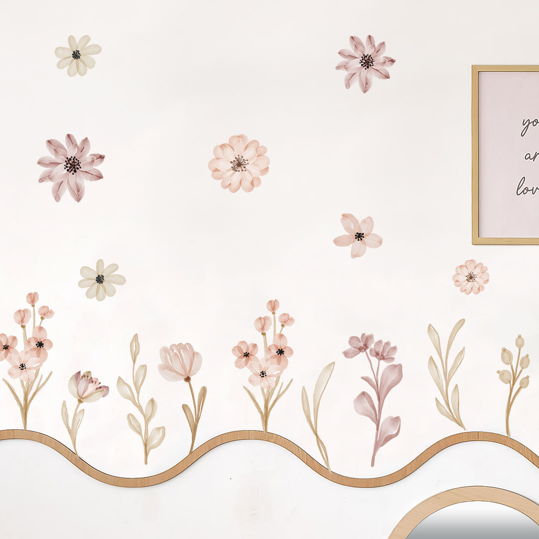 Magical flowers and leaves wall stickers, reusable
