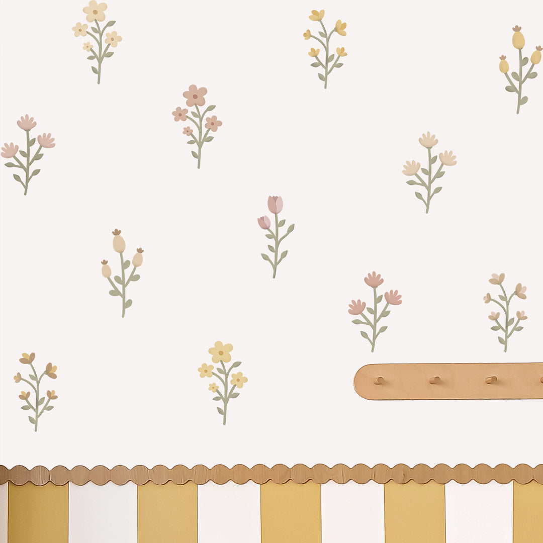 Wildflower wall stickers in colorful eco-friendly fabric – reusable decals by Ponponi