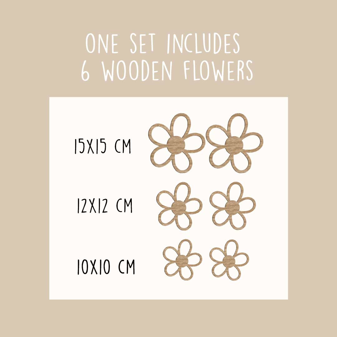 Set of 6 wooden daisy flowers