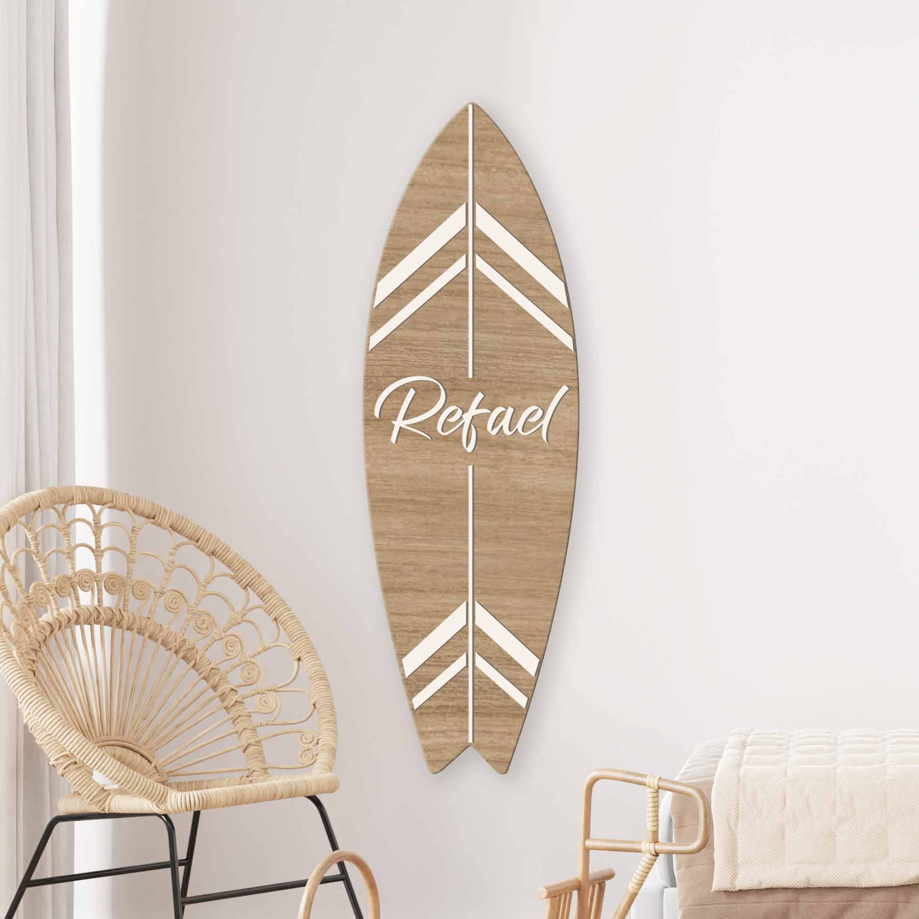 Wooden surfboard with child's name – wall decoration