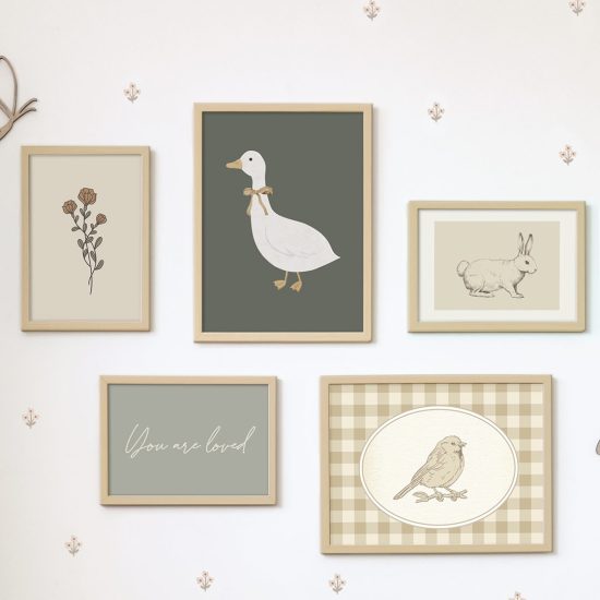 Láminas vintage para la habitación de un niño: pared de galería
