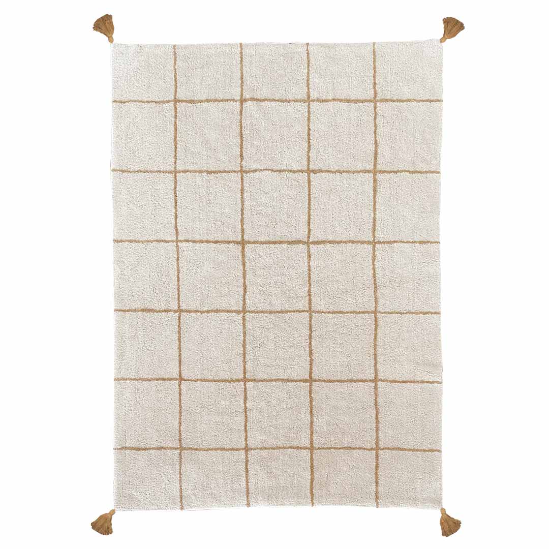 Kids room rug with grid stripe design BALANI – 100% cotton machine washable by Ponponi