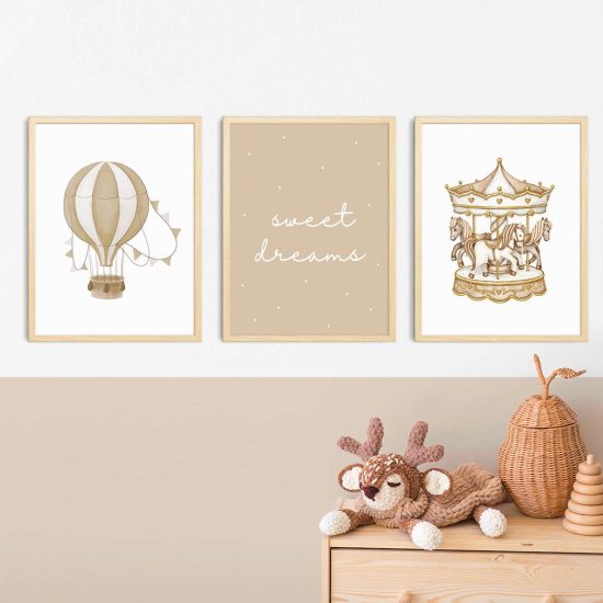 Purple hot air balloon wall art for kids room – premium high quality print by Ponponi