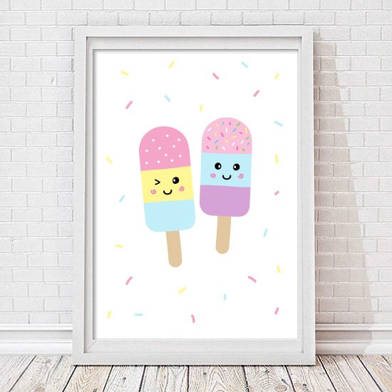 Popsicle ice cream kids room framed poster – premium 300gsm high quality print by Ponponi