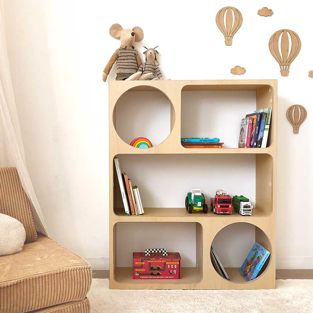 MINO wooden toy storage and bookcase for children
