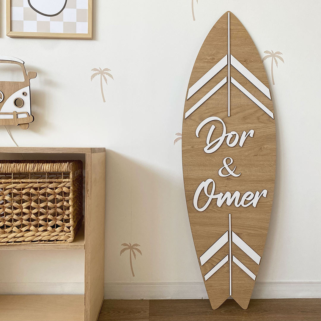 Wooden surfboard with child's name – wall decoration