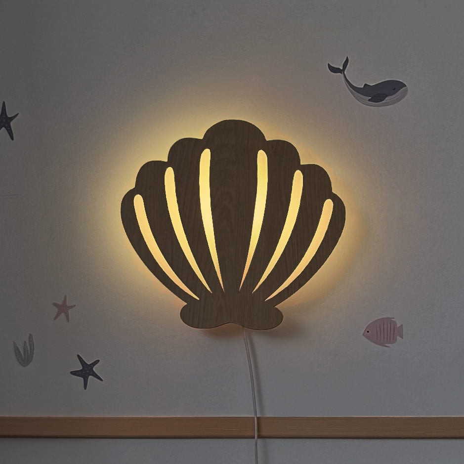 Lámpara de noche de concha: iluminación de madera para habitaciones infantiles
