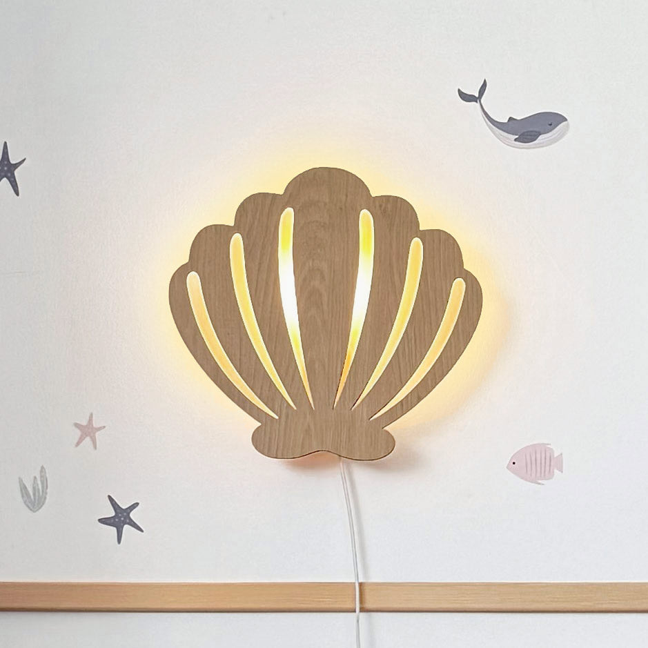 Lámpara de noche de concha: iluminación de madera para habitaciones infantiles
