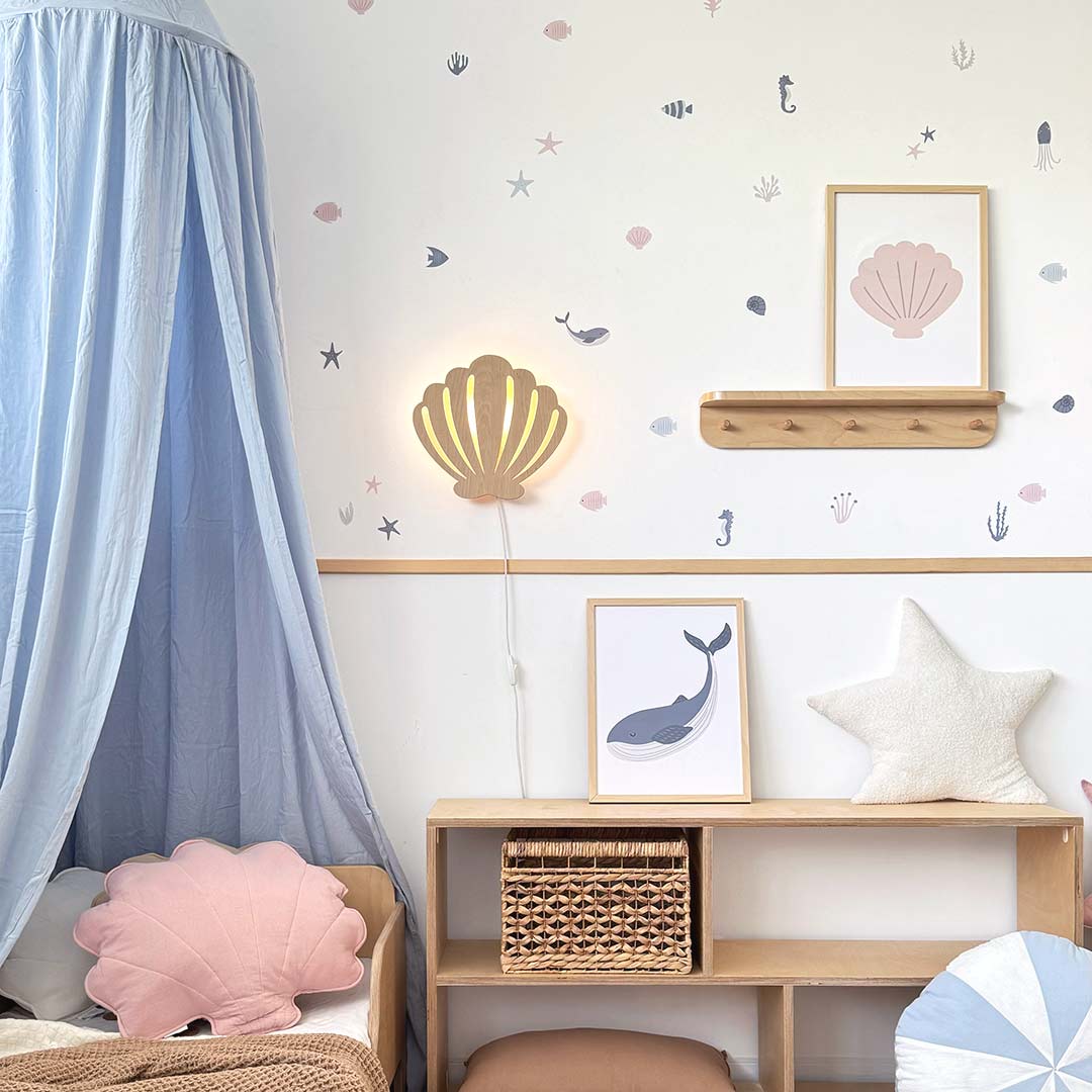 Lámpara de noche de concha: iluminación de madera para habitaciones infantiles