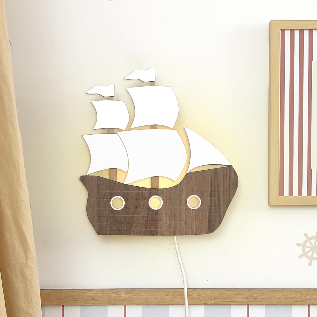 Wooden ship night light for childrens room