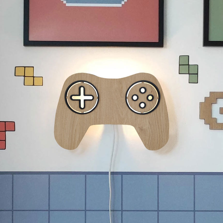 Luz nocturna para juegos con control remoto de madera