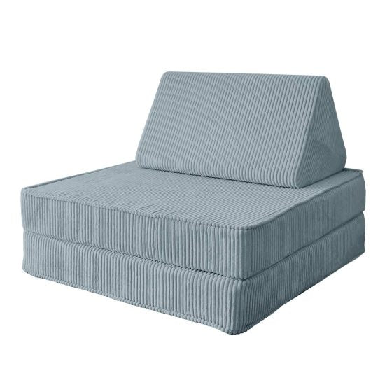 Kids modular sofa with single bed conversion in light blue corduroy – washable cover – Ponponi