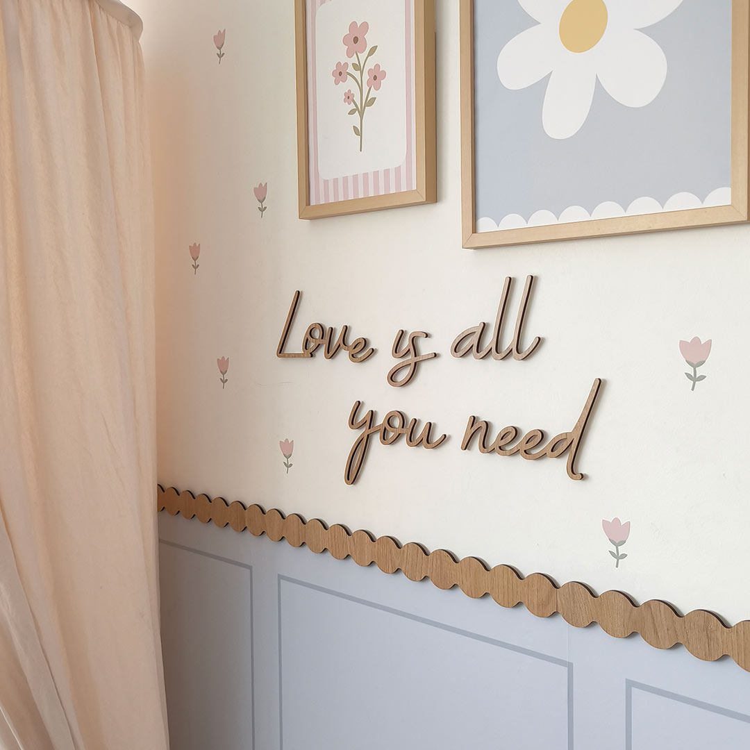 Wooden sign for a child's room – inspirational quote: Love is all you need