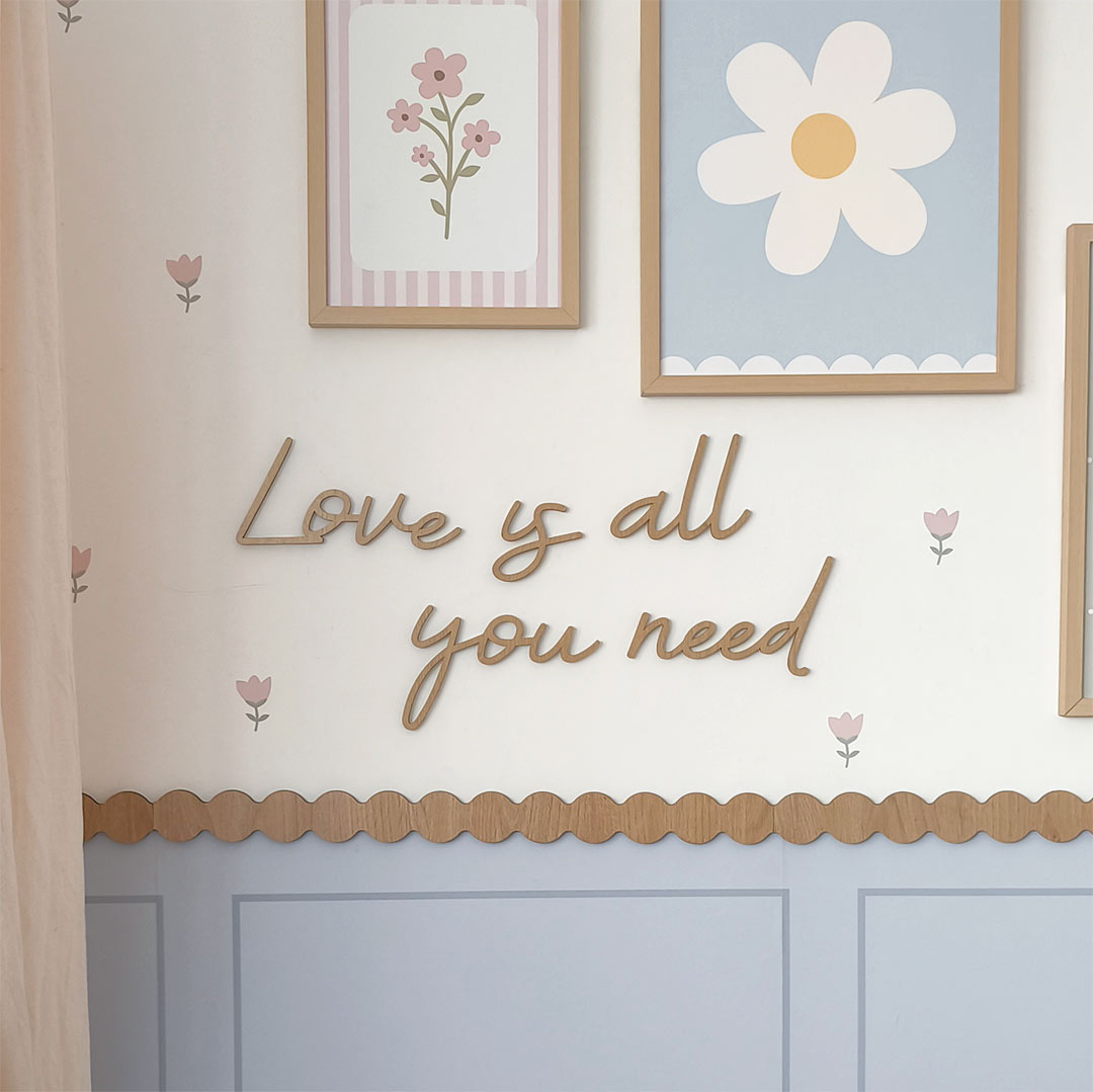 Wooden sign for a child's room – inspirational quote: Love is all you need