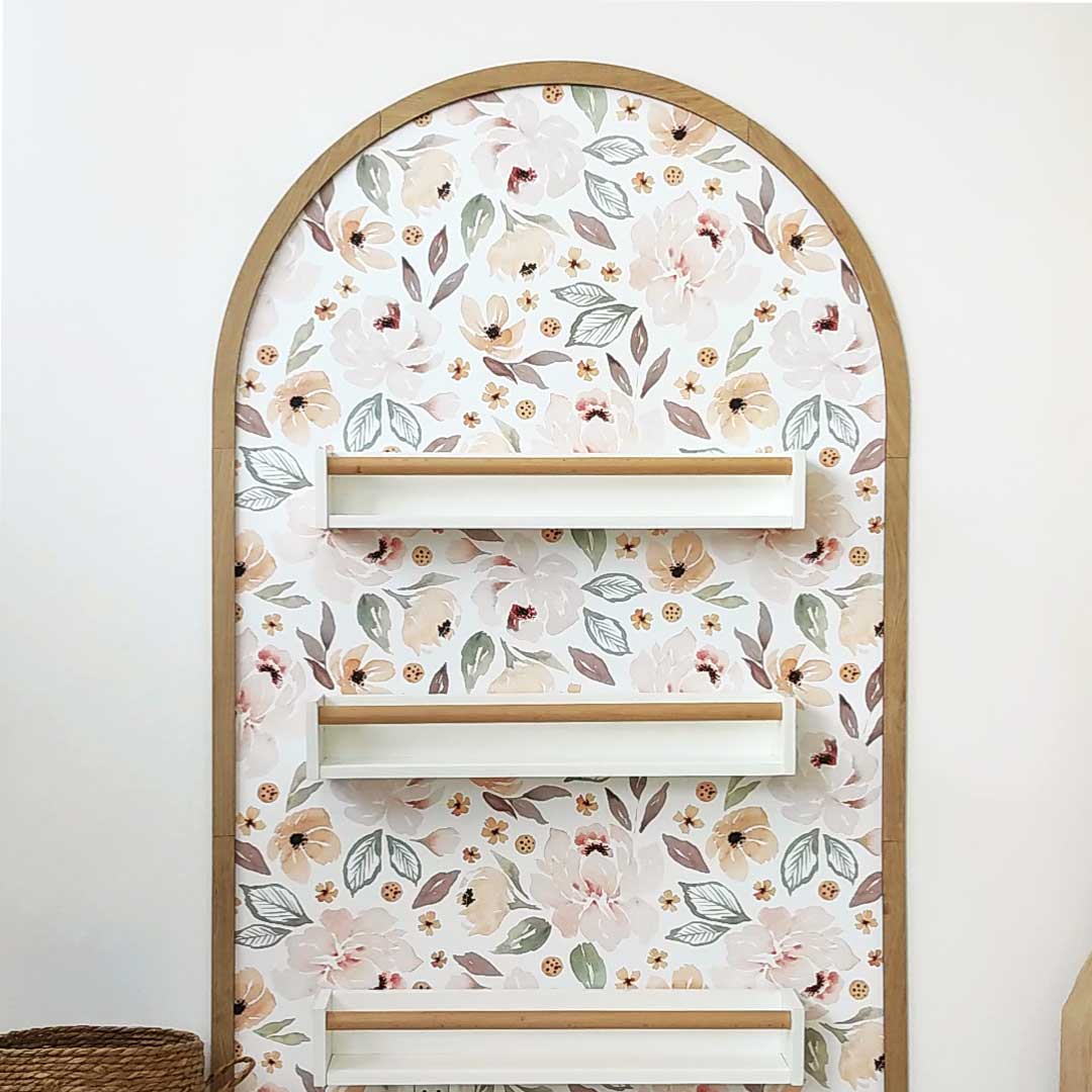 White bookshelf with wooden rod