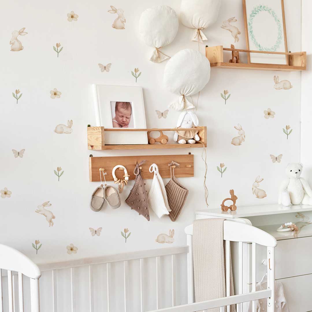 Wall sticker rabbits butterflies flowers