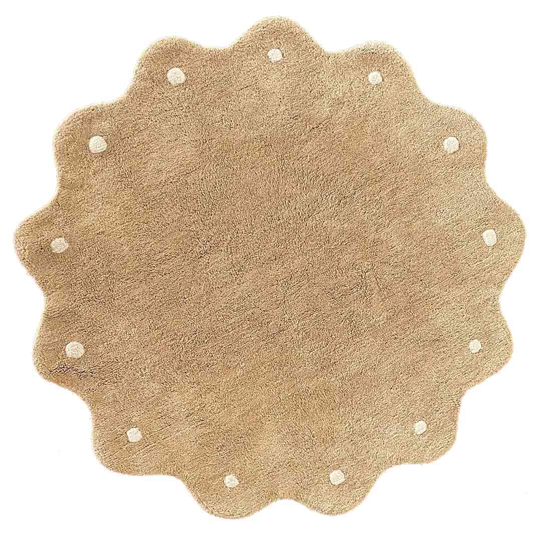 Round beige fringed kids room rug MIRANDA – 100% cotton machine washable by Ponponi