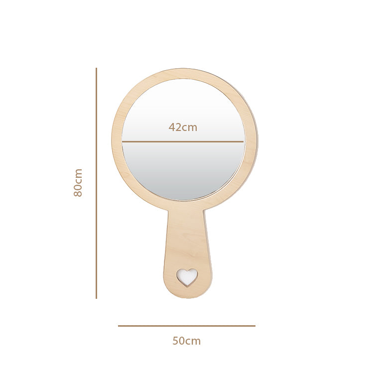 Wooden wall mirror for children in the shape of a hand mirror