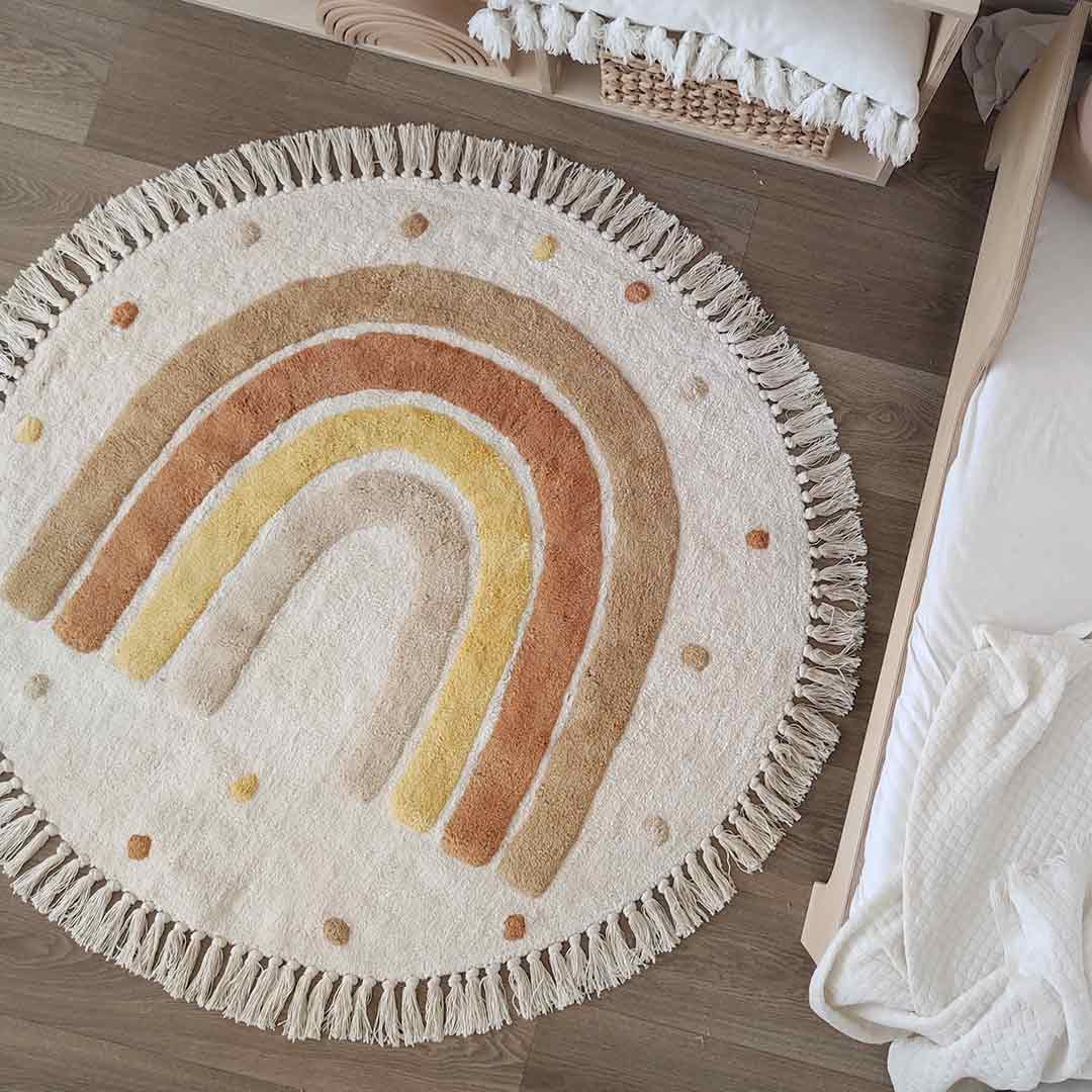 Round rug for children's room – brown rainbow rug