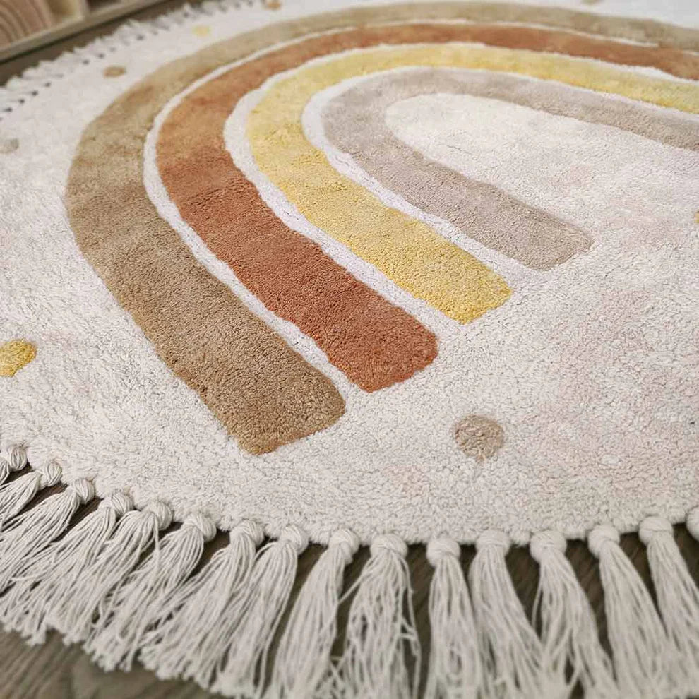 Round rug for children's room – brown rainbow rug