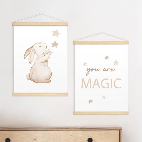 Set de pósteres para habitación de bebé: conejos y estrellas