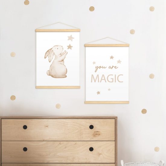 Rabbit and stars baby room poster set – premium high quality nursery prints by Ponponi