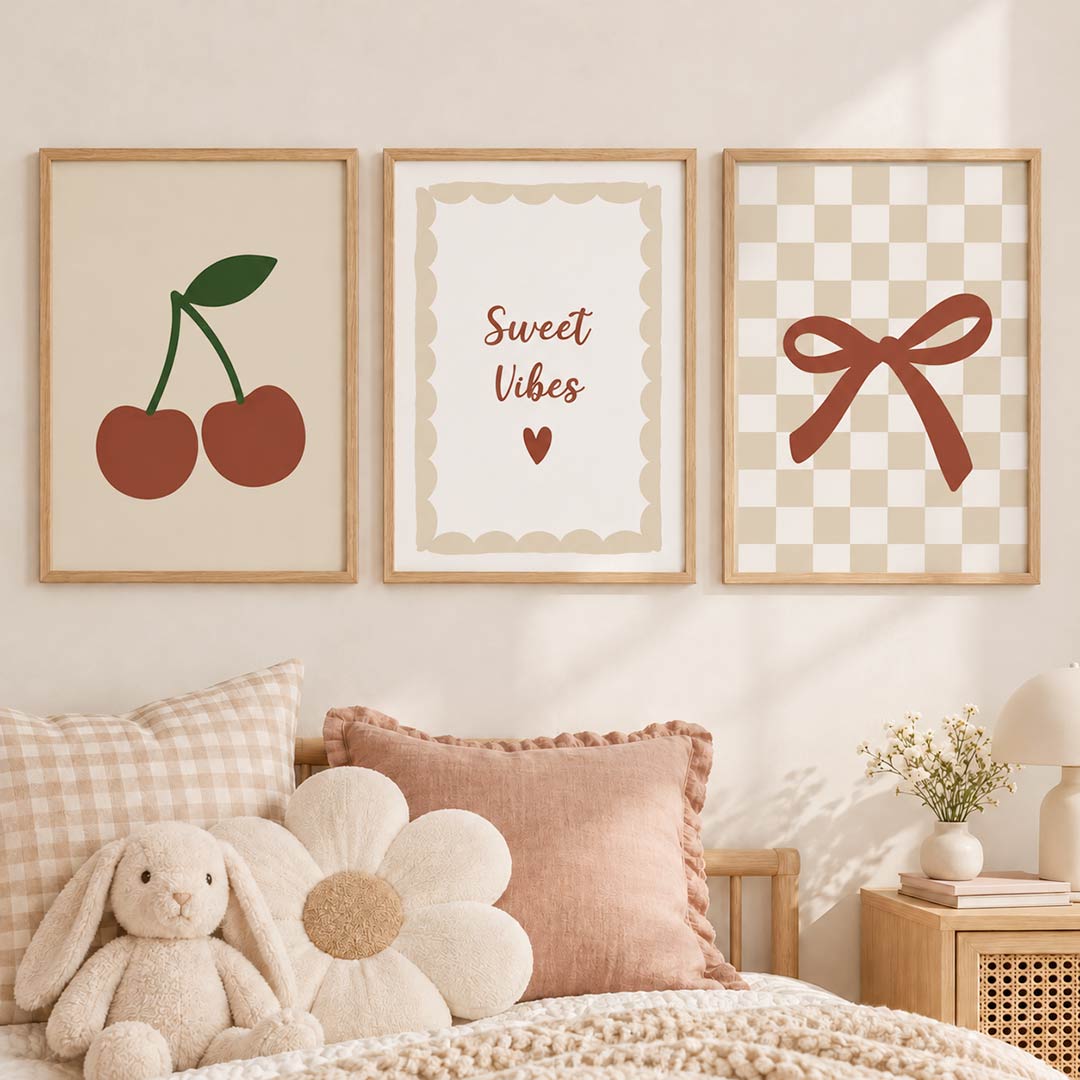 Sweet Vibes Cherries & Bow Tie Children's Room Poster Set