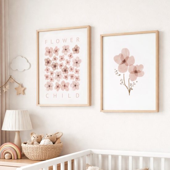 Boho daisy flower poster set for kids room – premium high quality prints by Ponponi