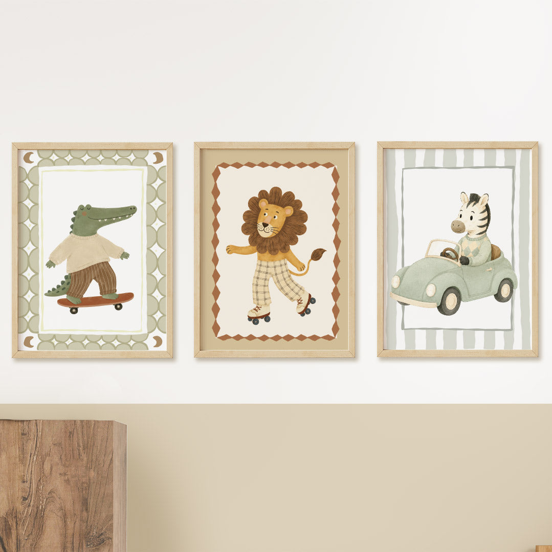 Safari animals in motion posters set for kids room – Ponponi