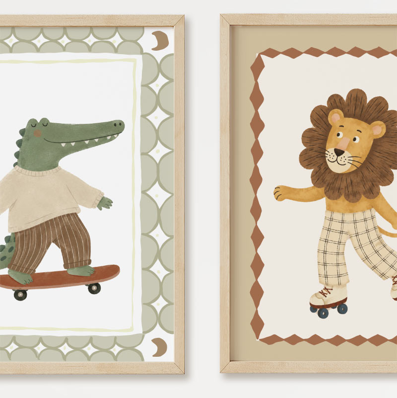 Safari Animals in Motion Posters Set for Kids' Room