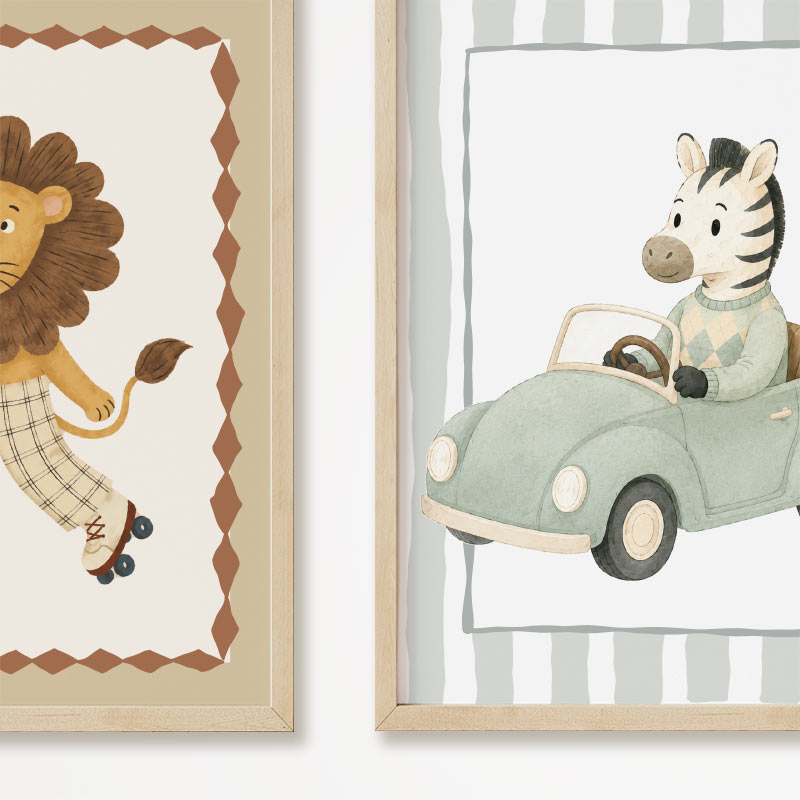 Safari Animals in Motion Posters Set for Kids' Room