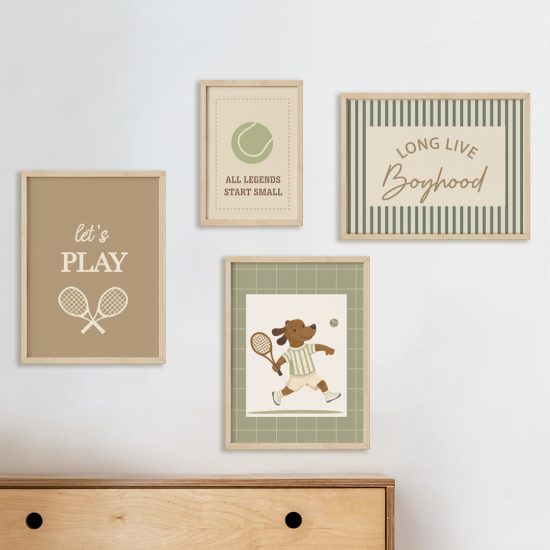 Tennis kids and teen room poster set – premium high quality prints by Ponponi