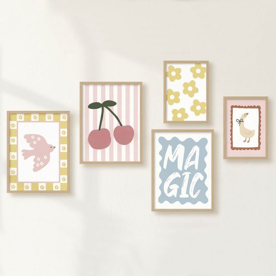 Colorful pastel kids room framed poster set – premium high quality prints by Ponponi