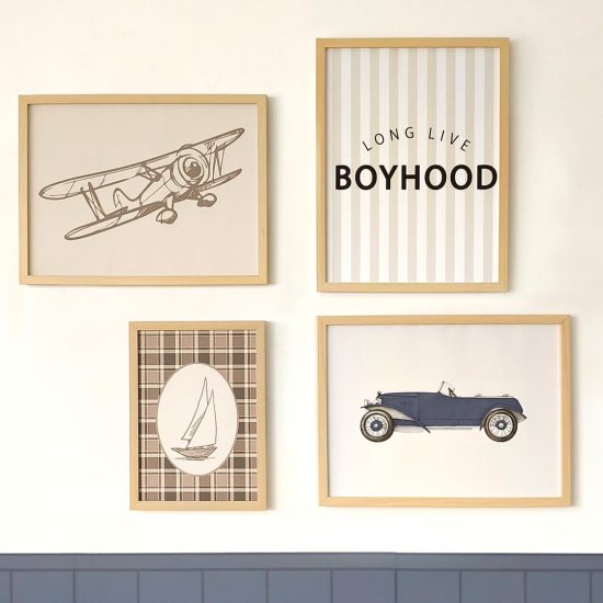 Vintage car plane and ship kids room poster set – premium high quality prints by Ponponi