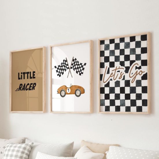 Car racing rally poster set for kids room – premium high quality prints by Ponponi