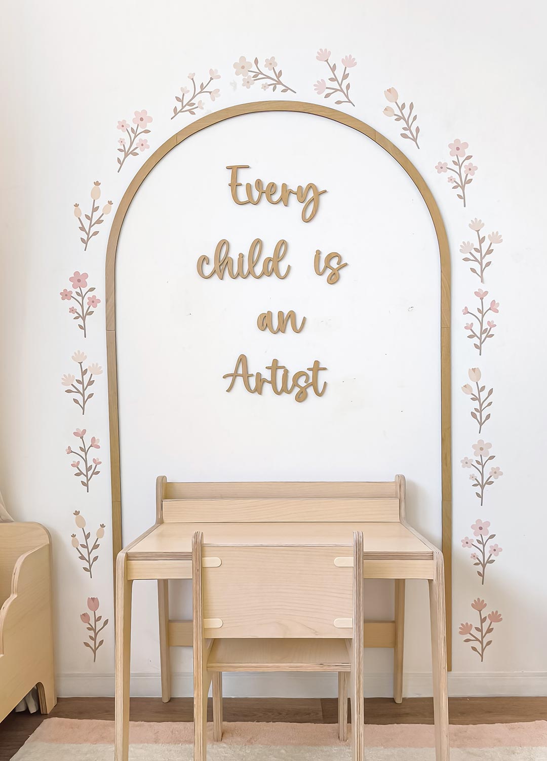 Reusable flower wall stickers in shades of brown and pink cream