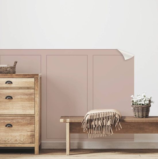 Pink half-wall panel-style adhesive wallpaper