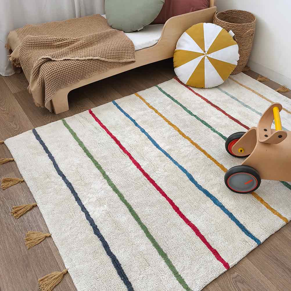 Rectangular colorful striped rug for children's room – MIKA