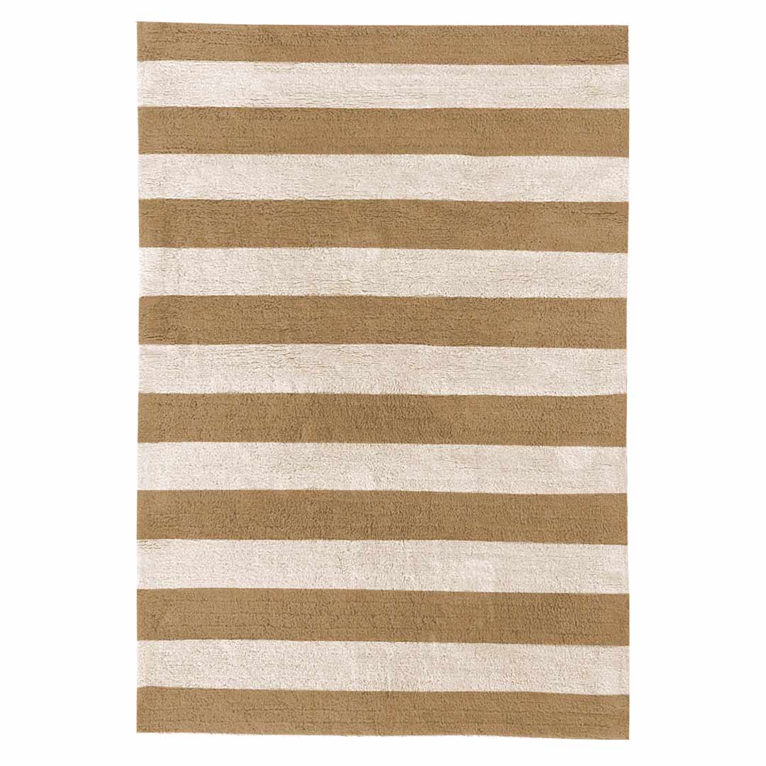 Rectangular cream and brown striped kids room rug ROMA BROWN – 100% cotton machine washable by Ponponi